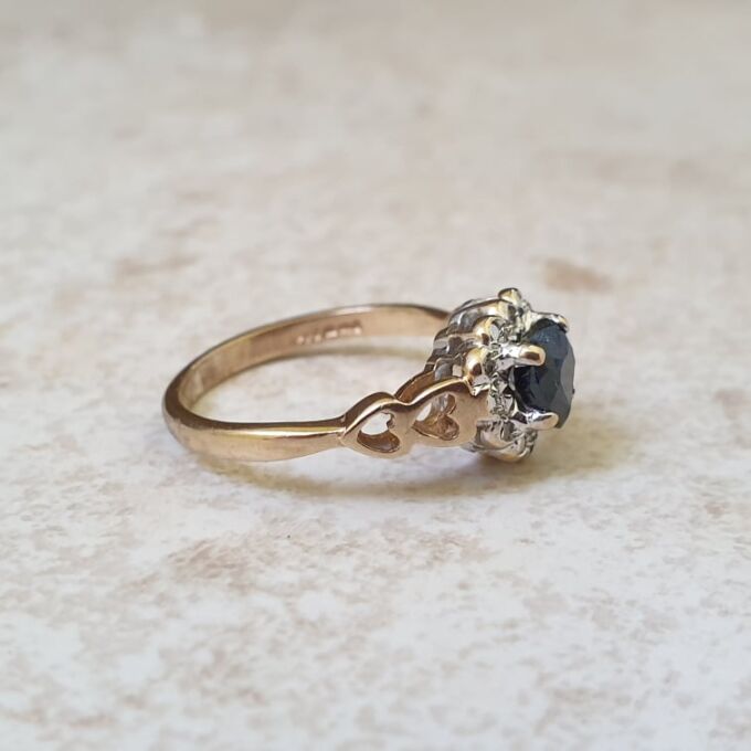 Heart Shaped Sapphire and Diamond Ring in 9ct Gold
