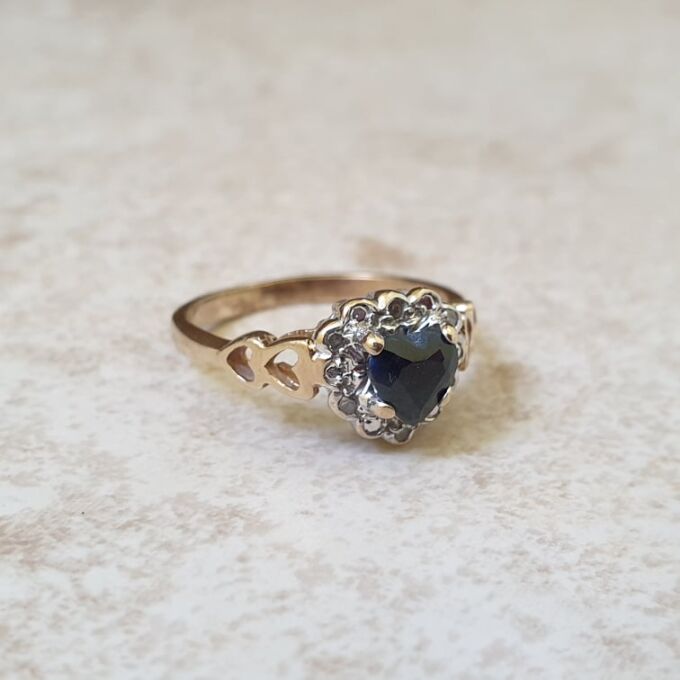 Heart Shaped Sapphire and Diamond Ring in 9ct Gold - Gems Afire ...