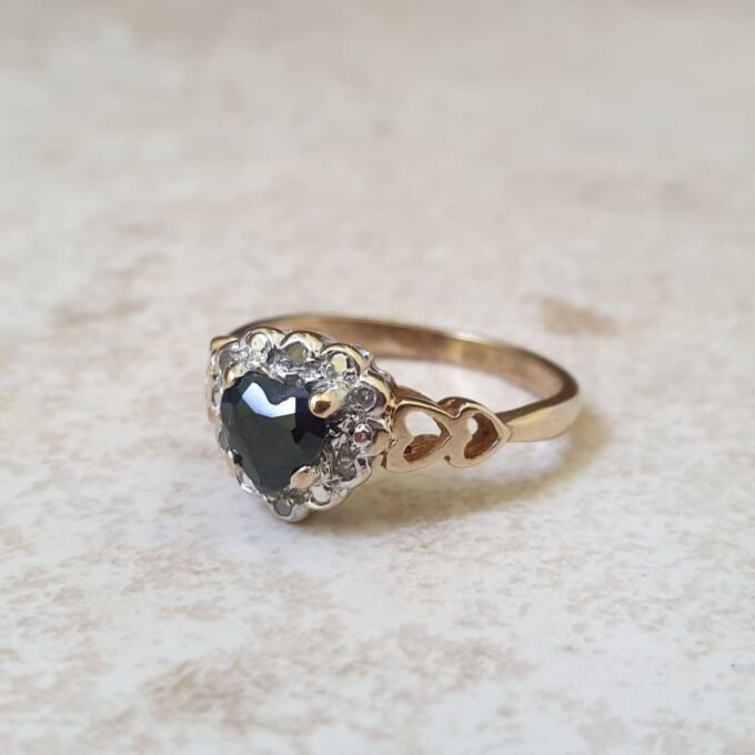 Heart Shaped Sapphire and Diamond Ring in 9ct Gold