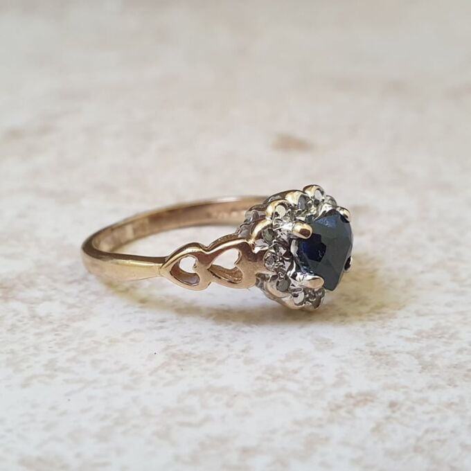 Heart Shaped Sapphire and Diamond Ring in 9ct Gold