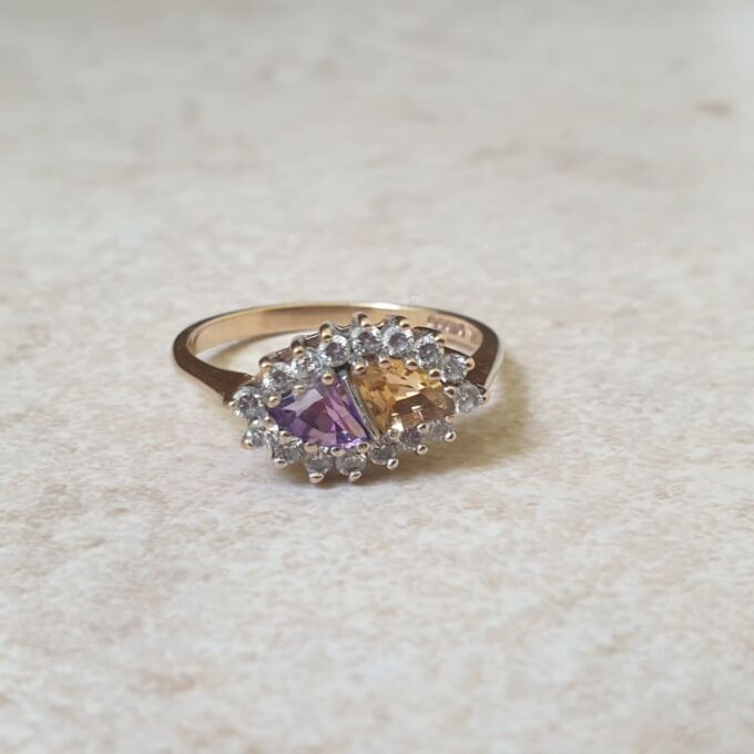 Citrine and Amethyst Ring in 9ct Gold