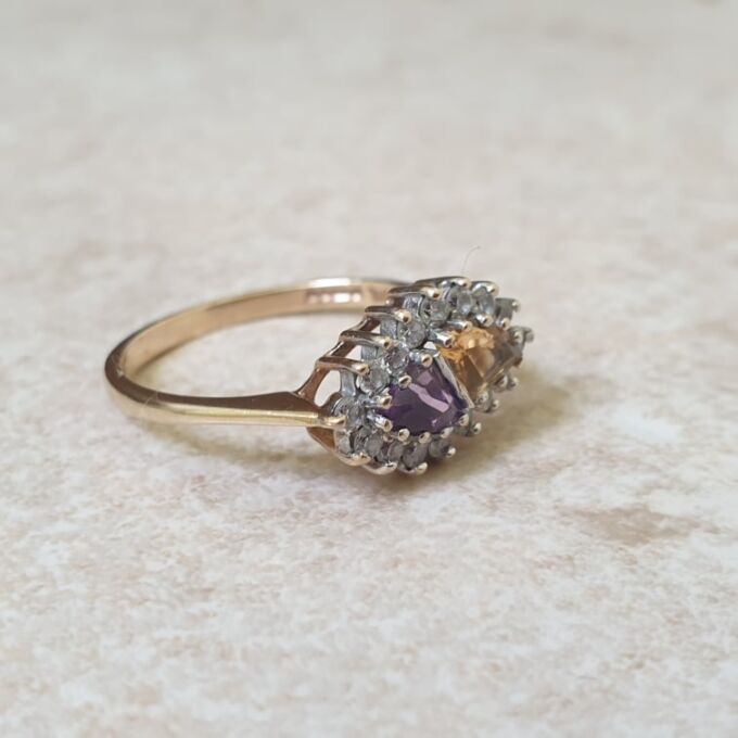 Citrine and Amethyst Ring in 9ct Gold