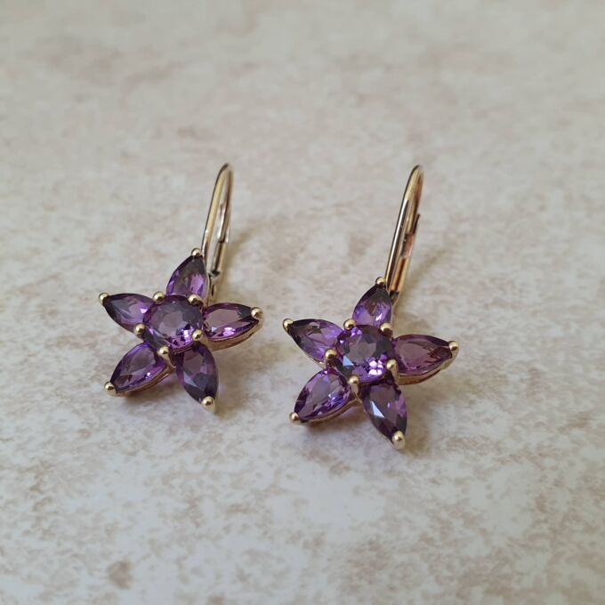 Amethyst Star Earrings in 9ct Gold
