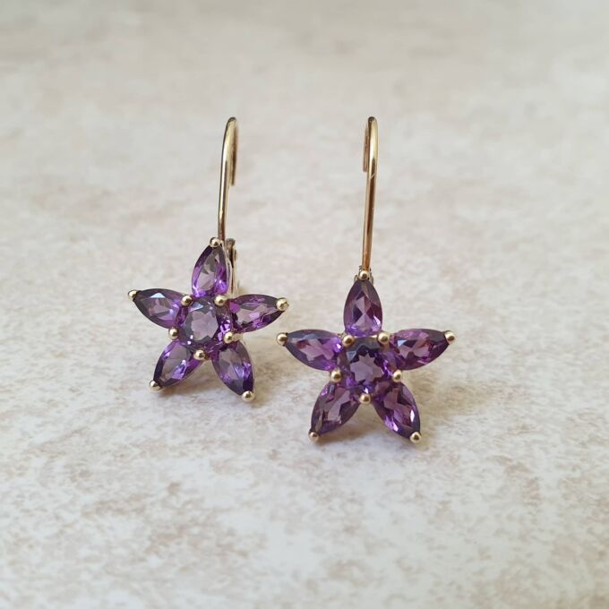Amethyst Star Earrings in 9ct Gold