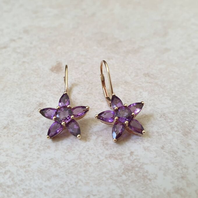 Amethyst Star Earrings in 9ct Gold