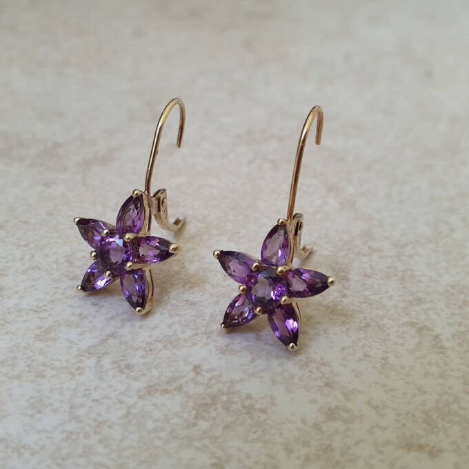 Amethyst Star Earrings in 9ct Gold
