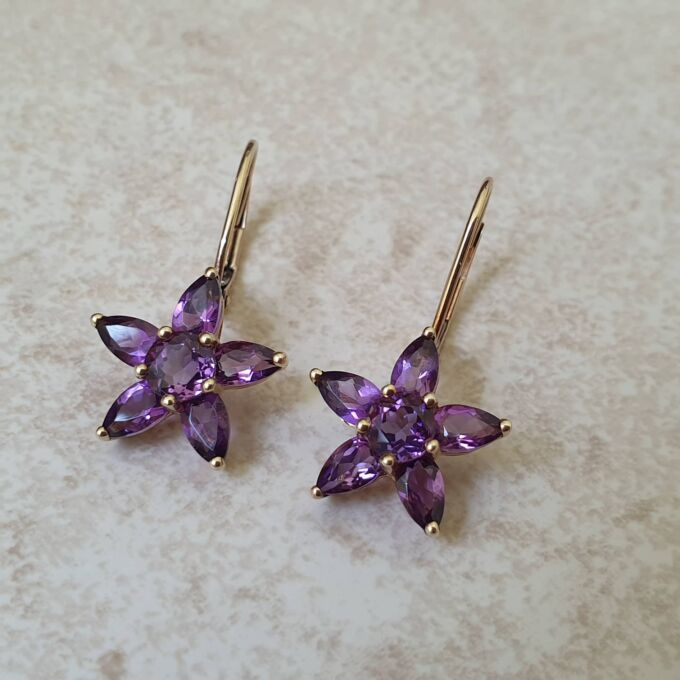 Amethyst Star Earrings in 9ct Gold