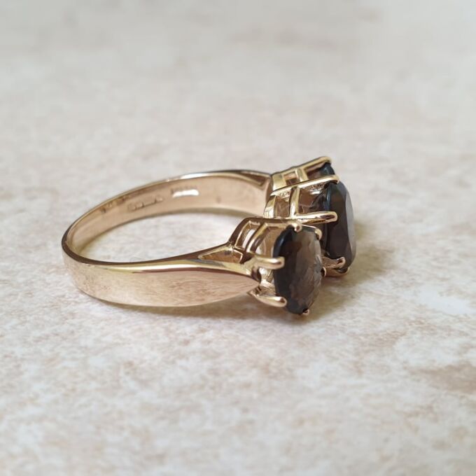 Three Stone Smoky Quartz Ring in 9ct Gold