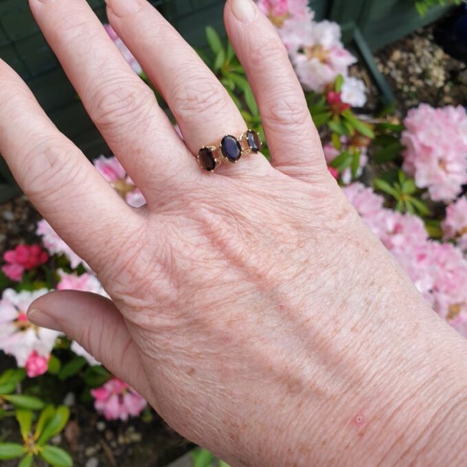 Three Stone Smoky Quartz Ring in 9ct Gold