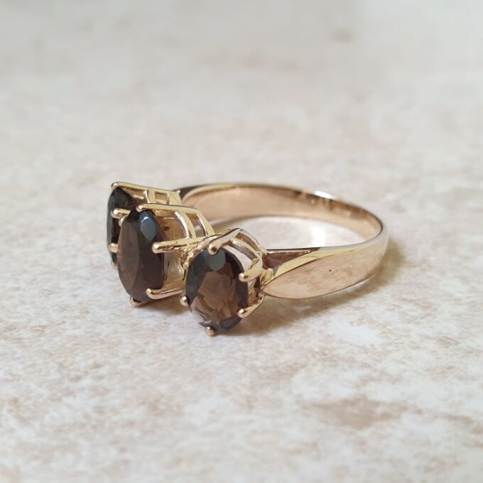 Three Stone Smoky Quartz Ring in 9ct Gold