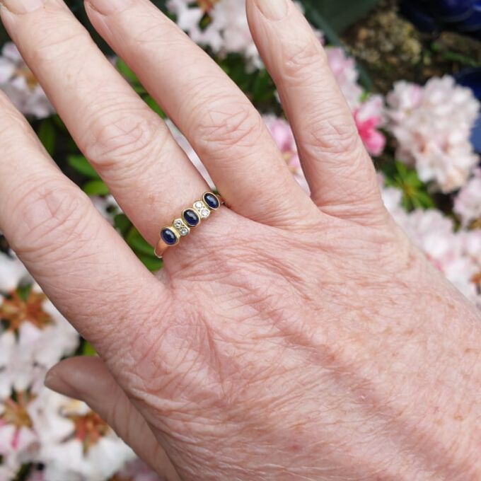 Cabochon Sapphire and Diamond Ring in 18ct Gold