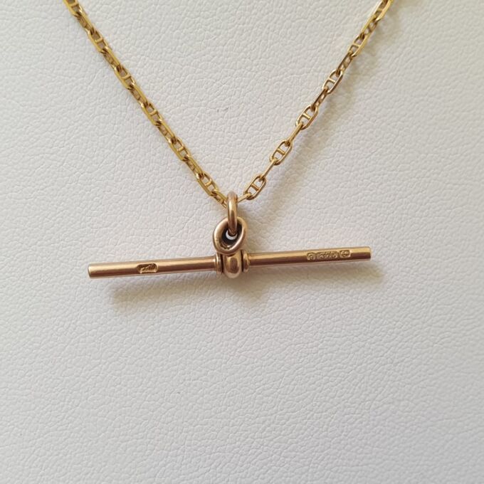 Old Plain Albert or T Bar in 9ct Gold