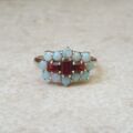 Opal and Garnet Boat Ring in 9ct Gold