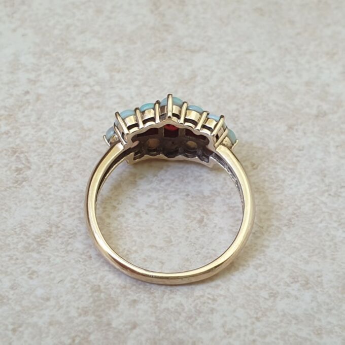 Opal and Garnet Boat Ring in 9ct Gold