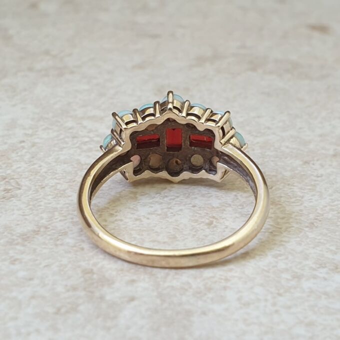 Opal and Garnet Boat Ring in 9ct Gold