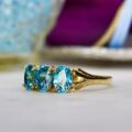 Three Stone Bright Blue Zircon Ring in 9ct Gold