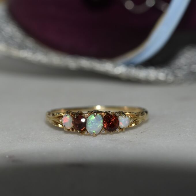 Opal and Garnet Ring in 18ct Gold