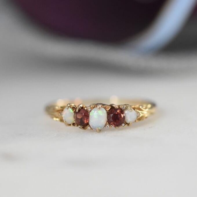 Opal and Garnet Ring in 18ct Gold