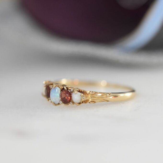 Opal and Garnet Ring in 18ct Gold