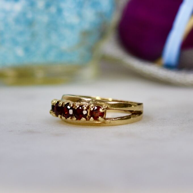 Five Stone Garnet Ring in 9ct Gold