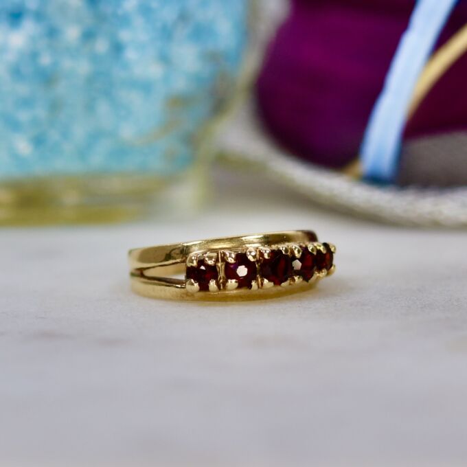 Five Stone Garnet Ring in 9ct Gold
