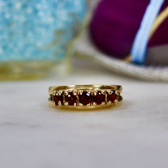 Five Stone Garnet Ring in 9ct Gold