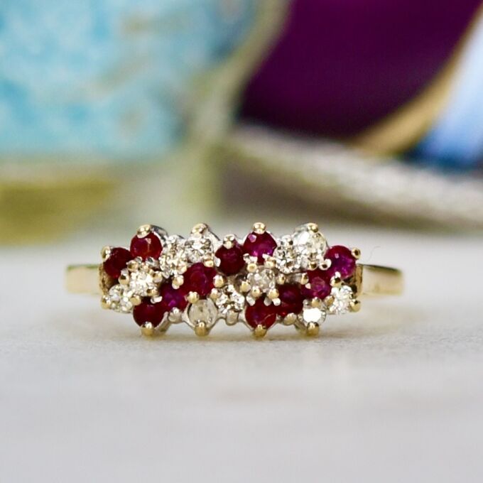 Ruby and Diamond Striped Ring in 9ct Gold