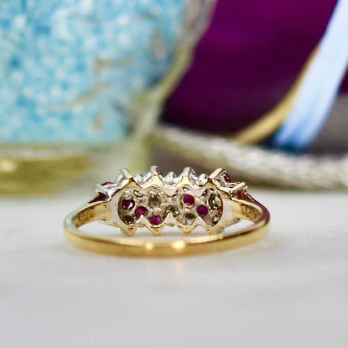 Ruby and Diamond Striped Ring in 9ct Gold