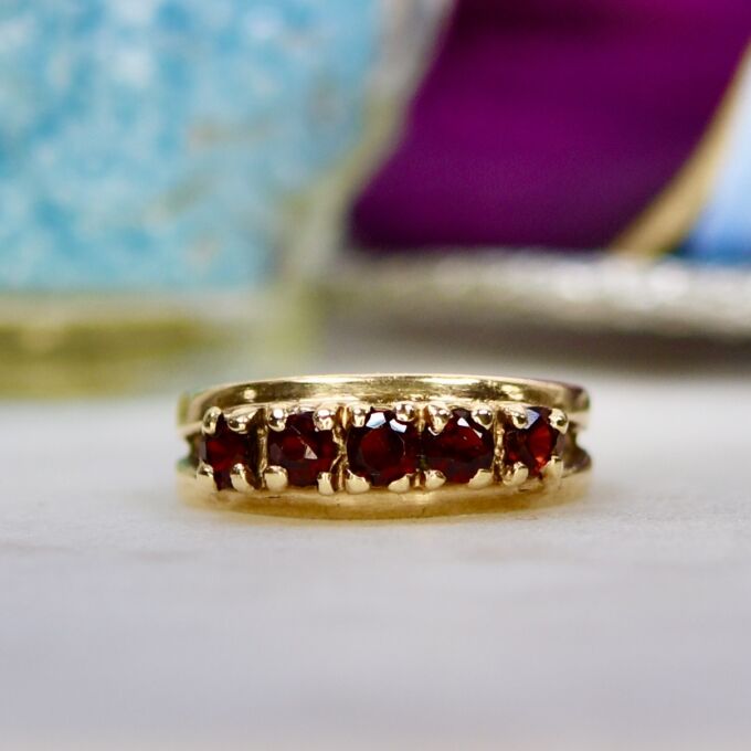 Five Stone Garnet Ring in 9ct Gold