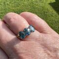 Three Stone Bright Blue Zircon Ring in 9ct Gold
