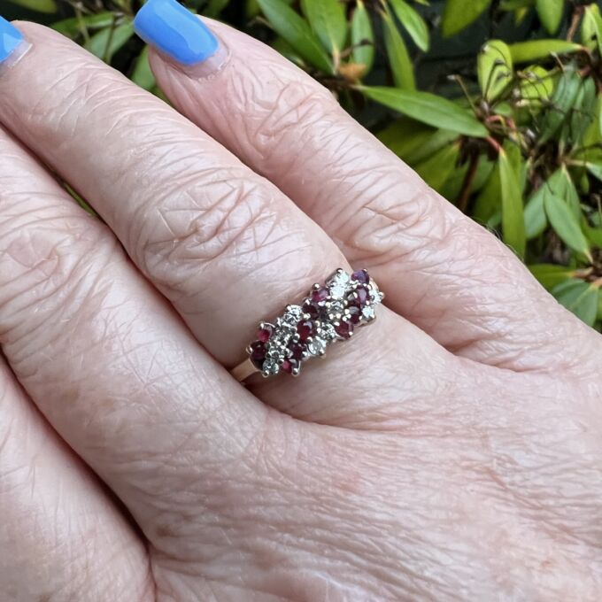 Ruby and Diamond Striped Ring in 9ct Gold