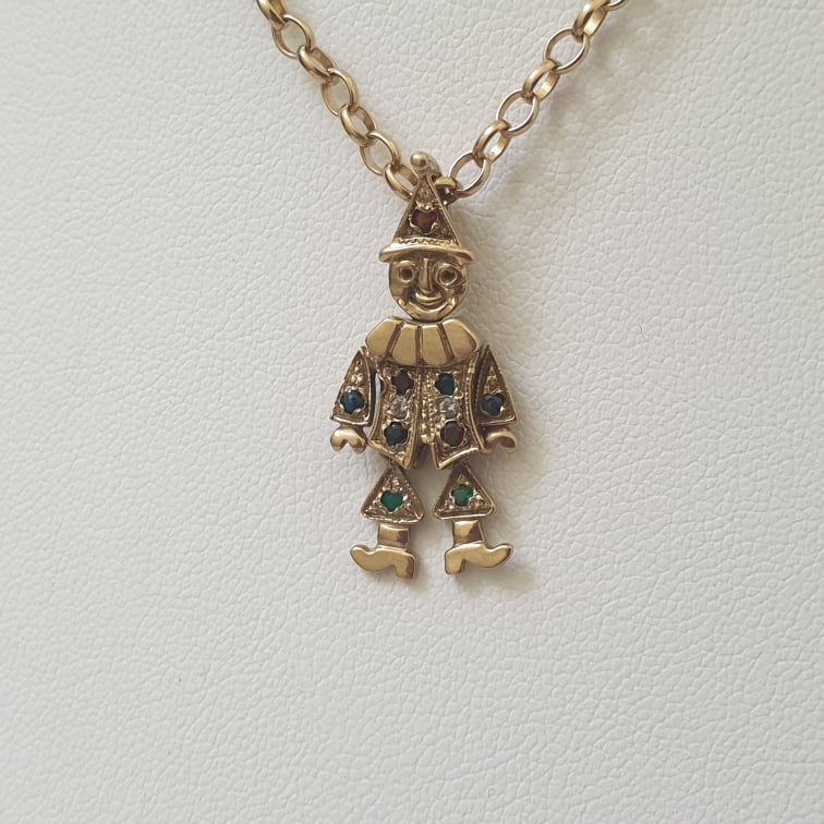 Cheery Clown Pendant in 9ct Gold - Gems Afire - Vintage Jewellery UK