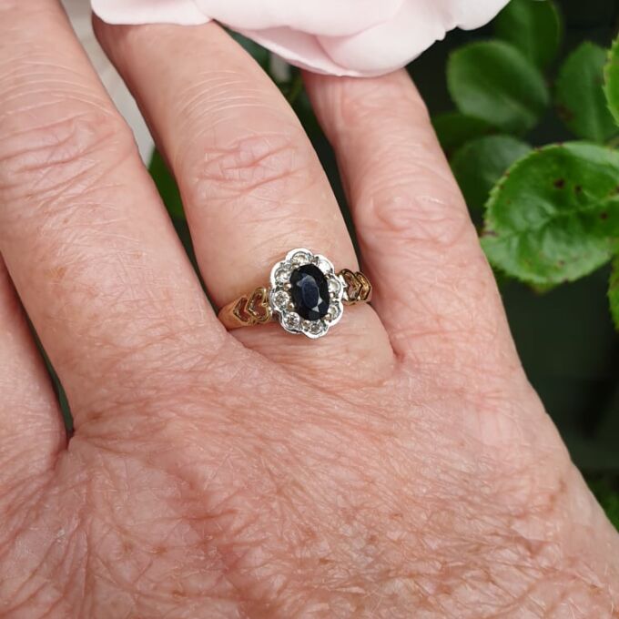 Sapphire and Clear Stone Cluster Ring in 9ct Gold