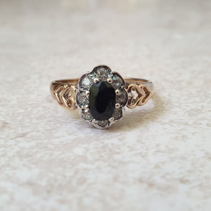 Sapphire and Clear Stone Cluster Ring in 9ct Gold