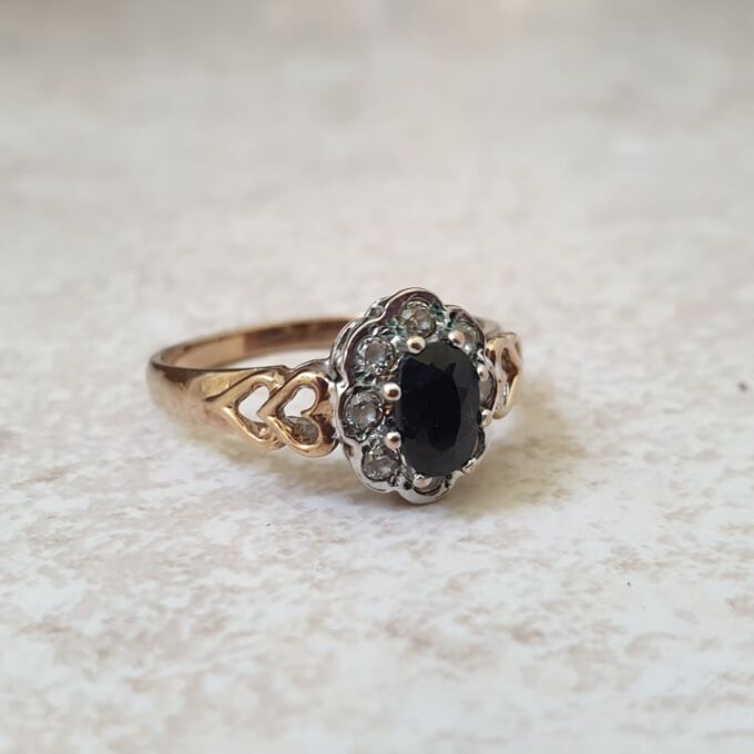 Sapphire and Clear Stone Cluster Ring in 9ct Gold