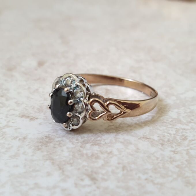 Sapphire and Clear Stone Cluster Ring in 9ct Gold