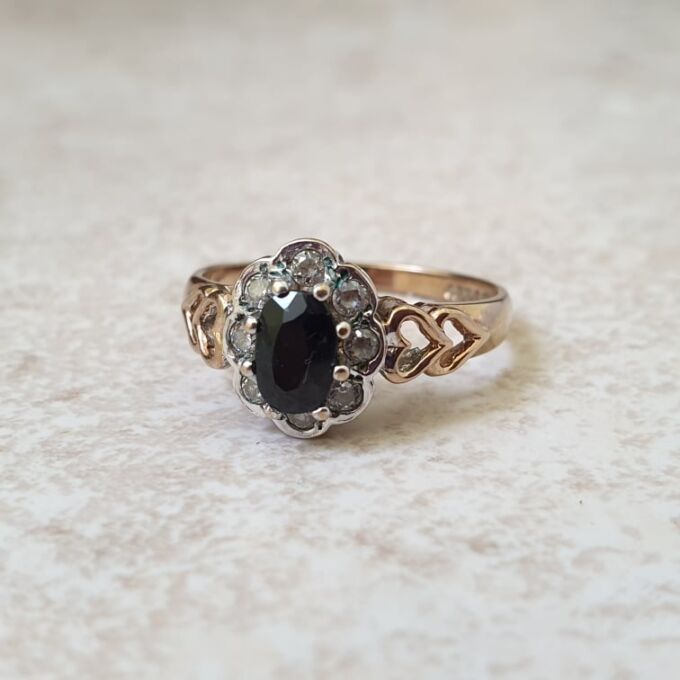 Sapphire and Clear Stone Cluster Ring in 9ct Gold