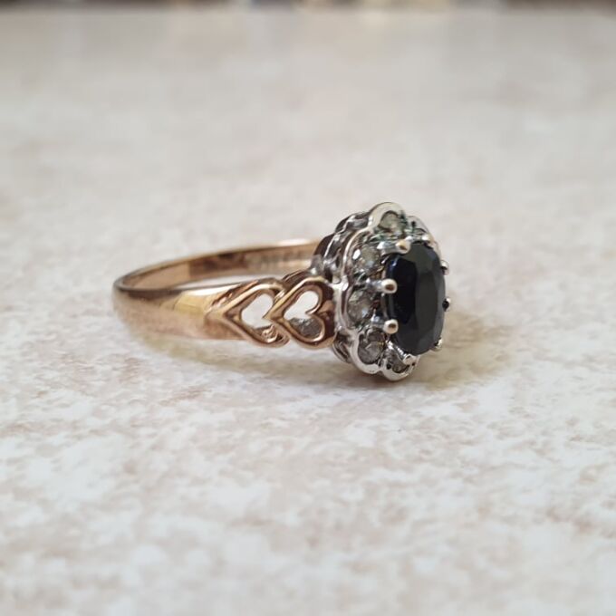 Sapphire and Clear Stone Cluster Ring in 9ct Gold