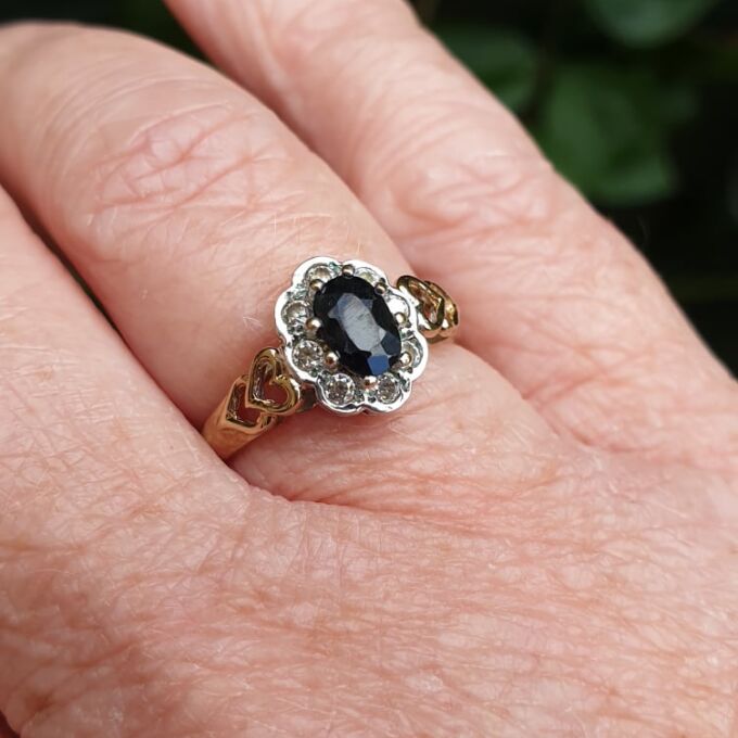 Sapphire and Clear Stone Cluster Ring in 9ct Gold