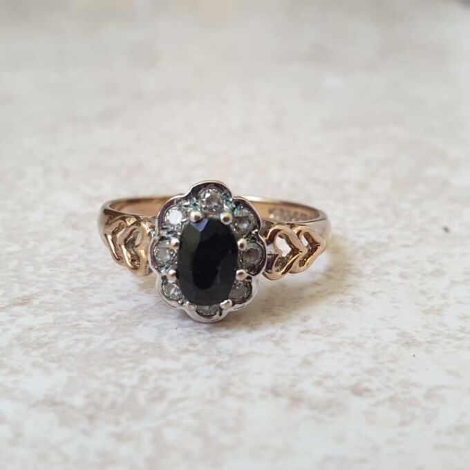 Sapphire and Clear Stone Cluster Ring in 9ct Gold