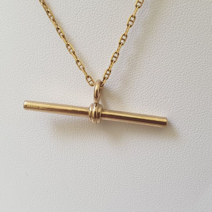 Plain Fixed T or Albert Bar in 9ct Gold