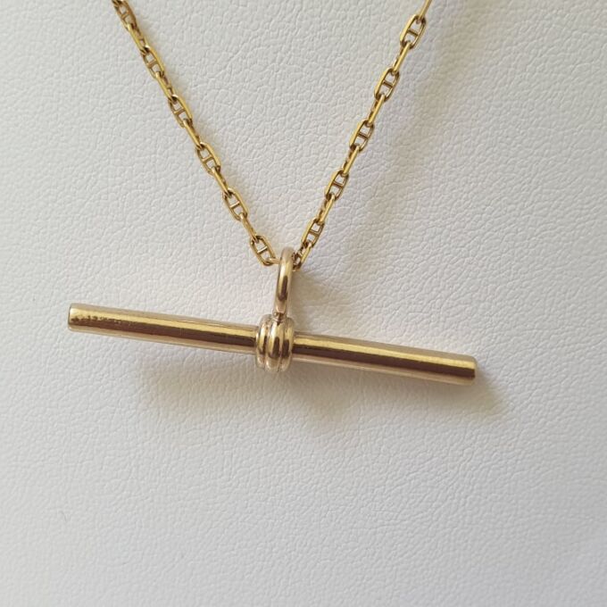 Plain Fixed T or Albert Bar in 9ct Gold