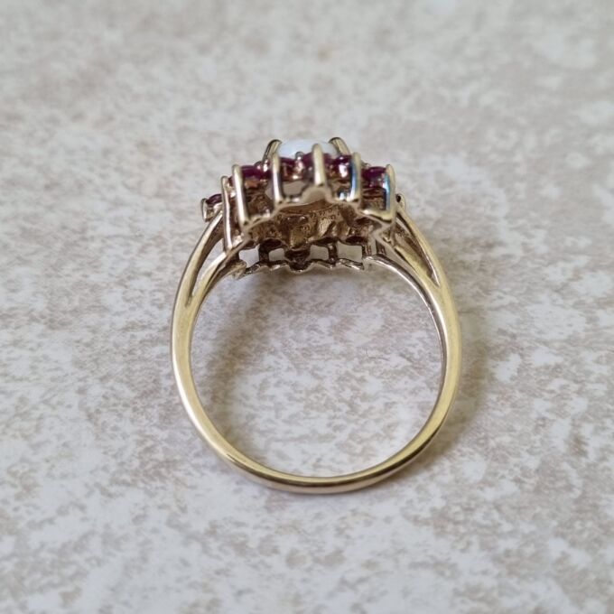 Opal and Ruby Cluster Ring in 9ct Gold