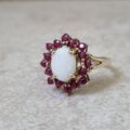 Opal and Ruby Cluster Ring in 9ct Gold