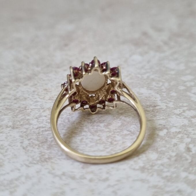 Opal and Ruby Cluster Ring in 9ct Gold