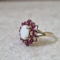 Opal and Ruby Cluster Ring in 9ct Gold