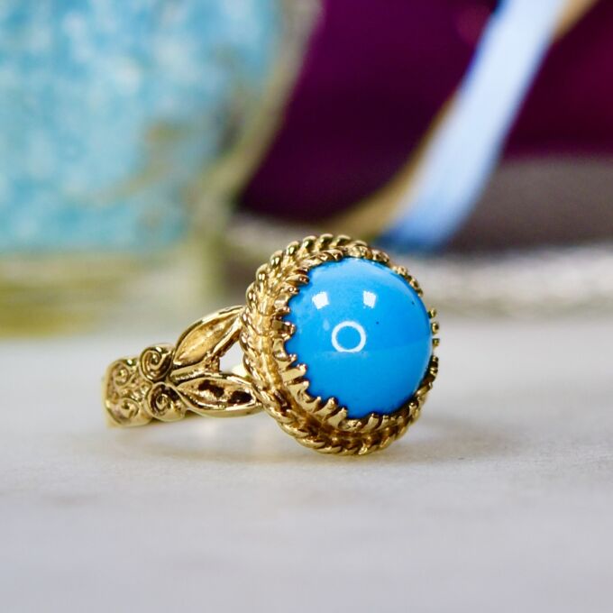 Ornate Turquoise Ring in 9ct Gold