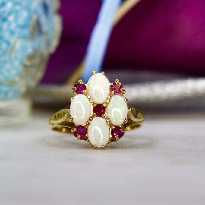 Opal and Ruby Ring in 9ct Gold