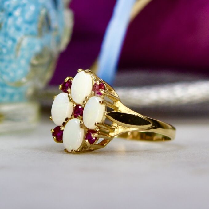Opal and Ruby Ring in 9ct Gold
