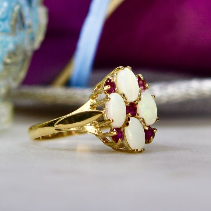 Opal and Ruby Ring in 9ct Gold